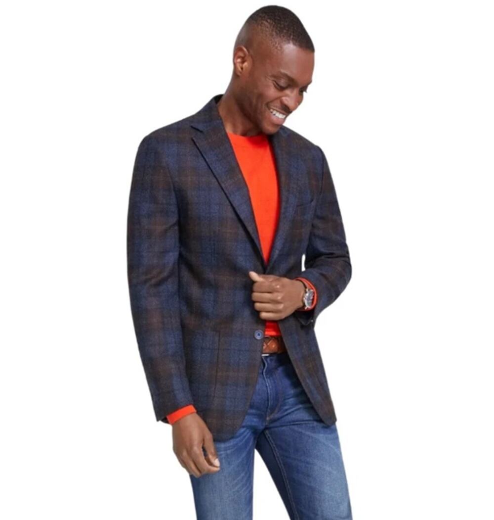 Tallia Men's Blue/Brown Classic Plaid Wool Blend Slim-Fit Sport Coat Size 36R